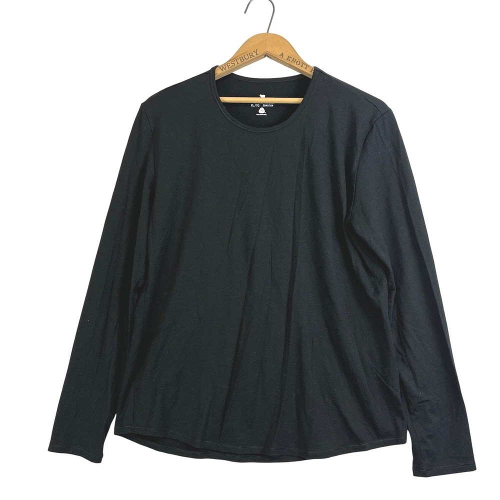 Segments Women Black 100% Merino Wool Long Sleeve Crew Neck Top XL 5840104